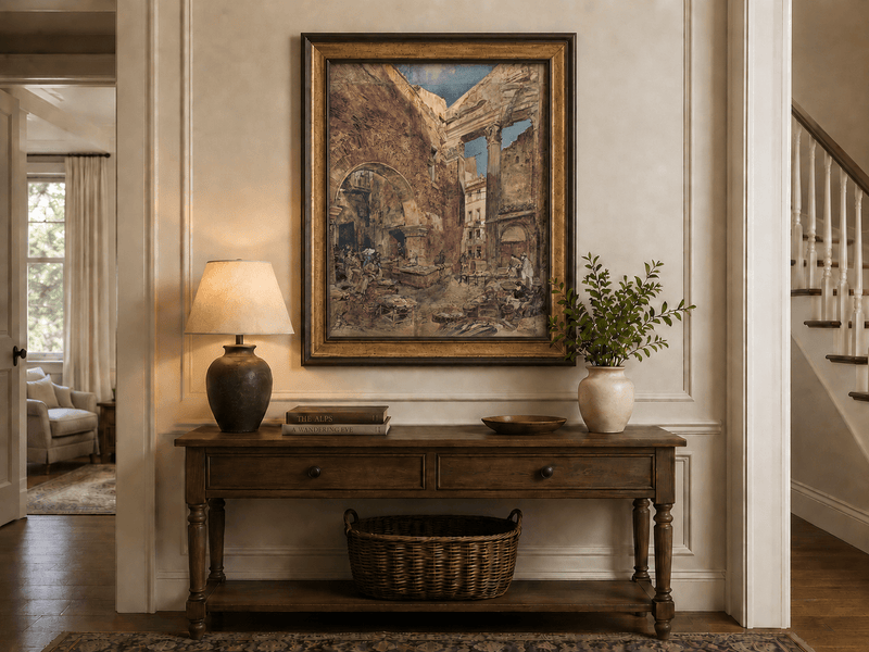 Landscape Oil Painting - Hand-Painted Historic Rome Fish Market