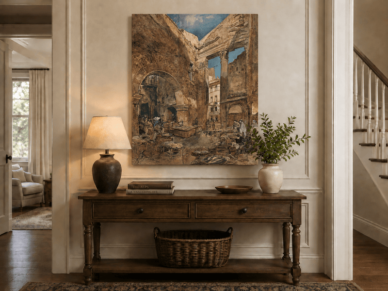 Landscape Oil Painting - Hand-Painted Historic Rome Fish Market