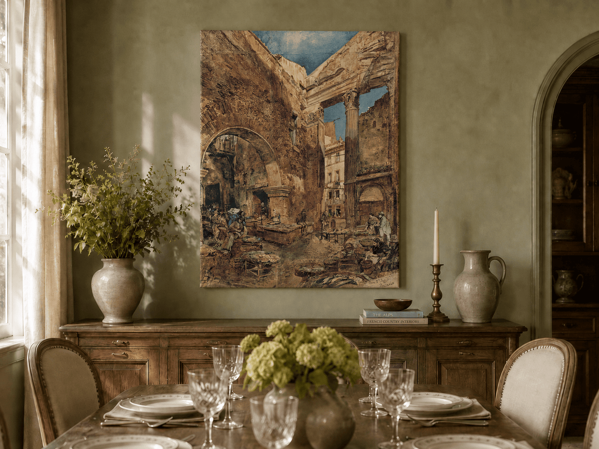 Landscape Oil Painting - Hand-Painted Historic Rome Fish Market