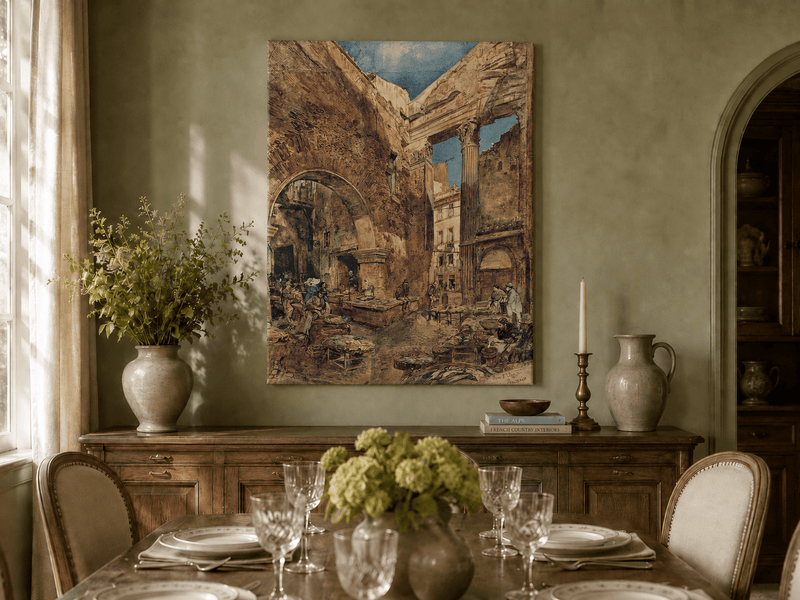 Landscape Oil Painting - Hand-Painted Historic Rome Fish Market