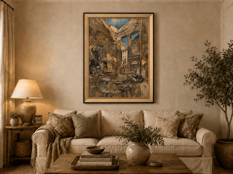 Landscape Oil Painting - Hand-Painted Historic Rome Fish Market