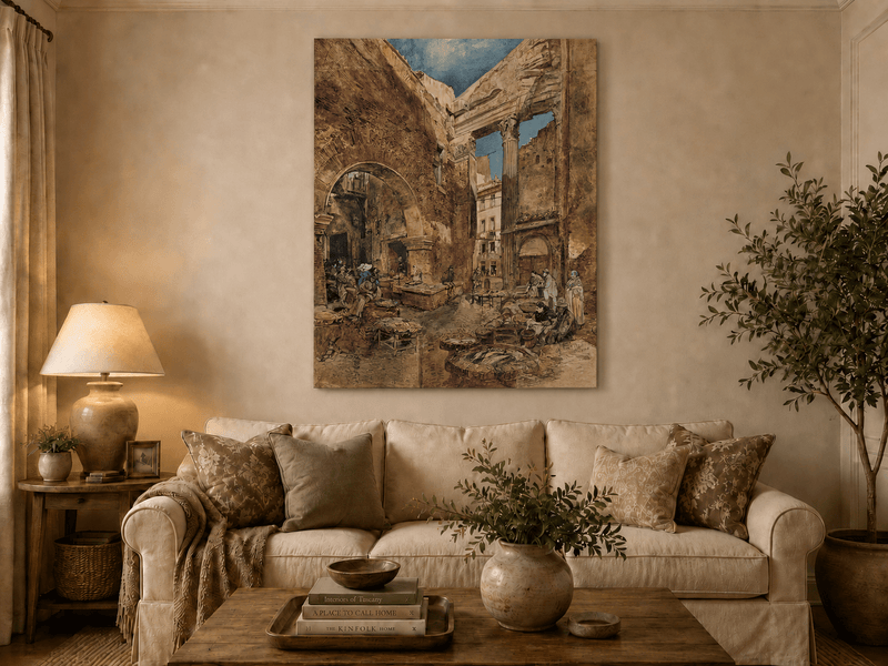 Landscape Oil Painting - Hand-Painted Historic Rome Fish Market