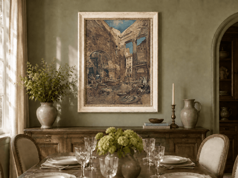 Landscape Oil Painting - Hand-Painted Historic Rome Fish Market