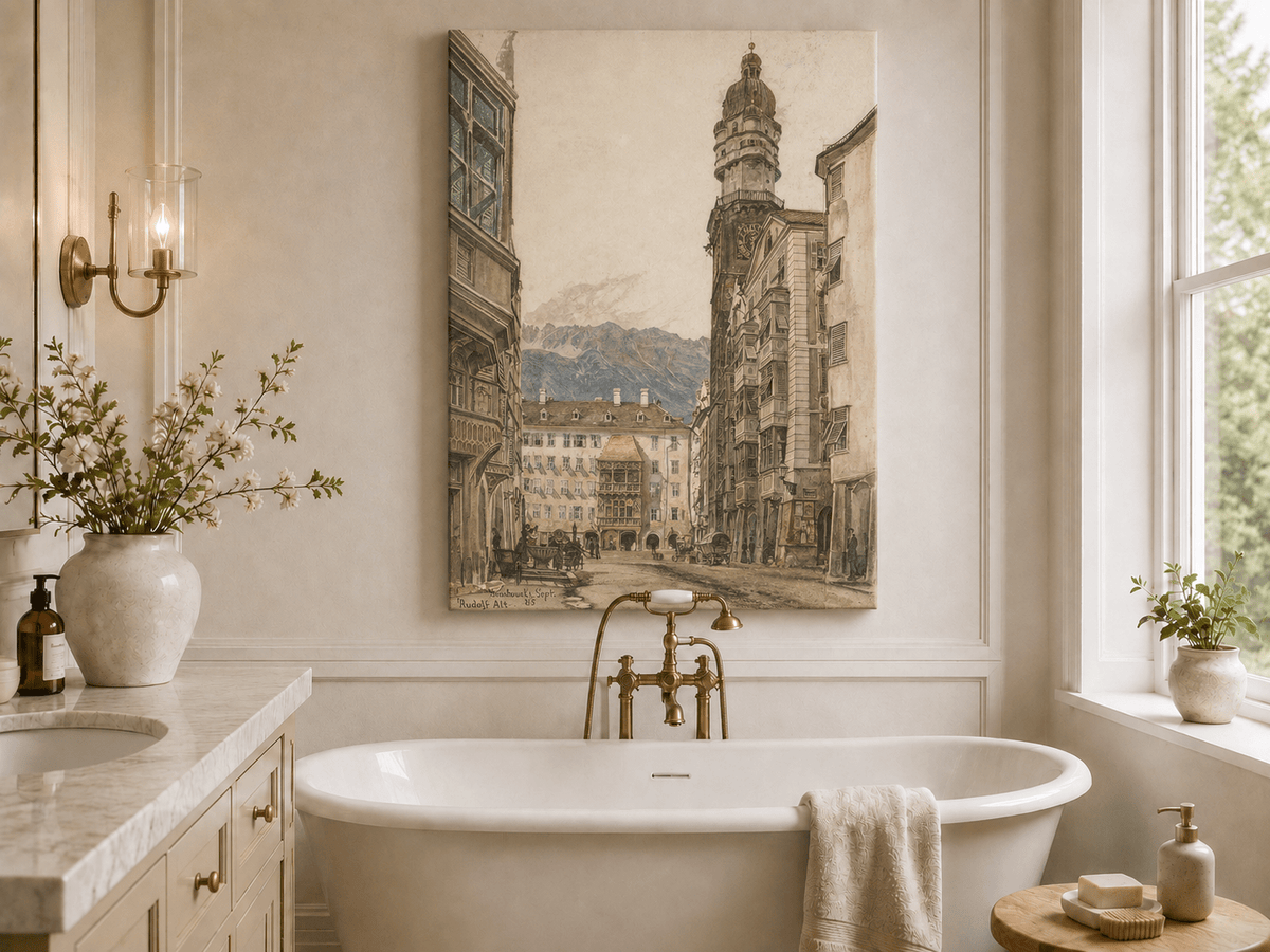 Landscape Oil Painting - Hand-Painted Innsbruck Clock Tower View