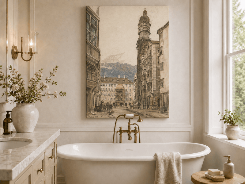 Landscape Oil Painting - Hand-Painted Innsbruck Clock Tower View