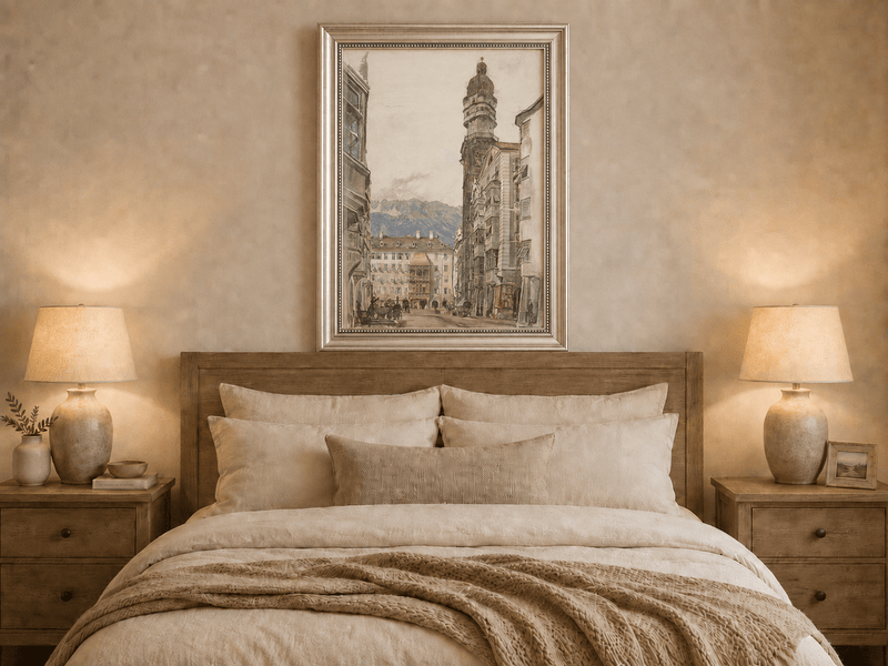 Landscape Oil Painting - Hand-Painted Innsbruck Clock Tower View