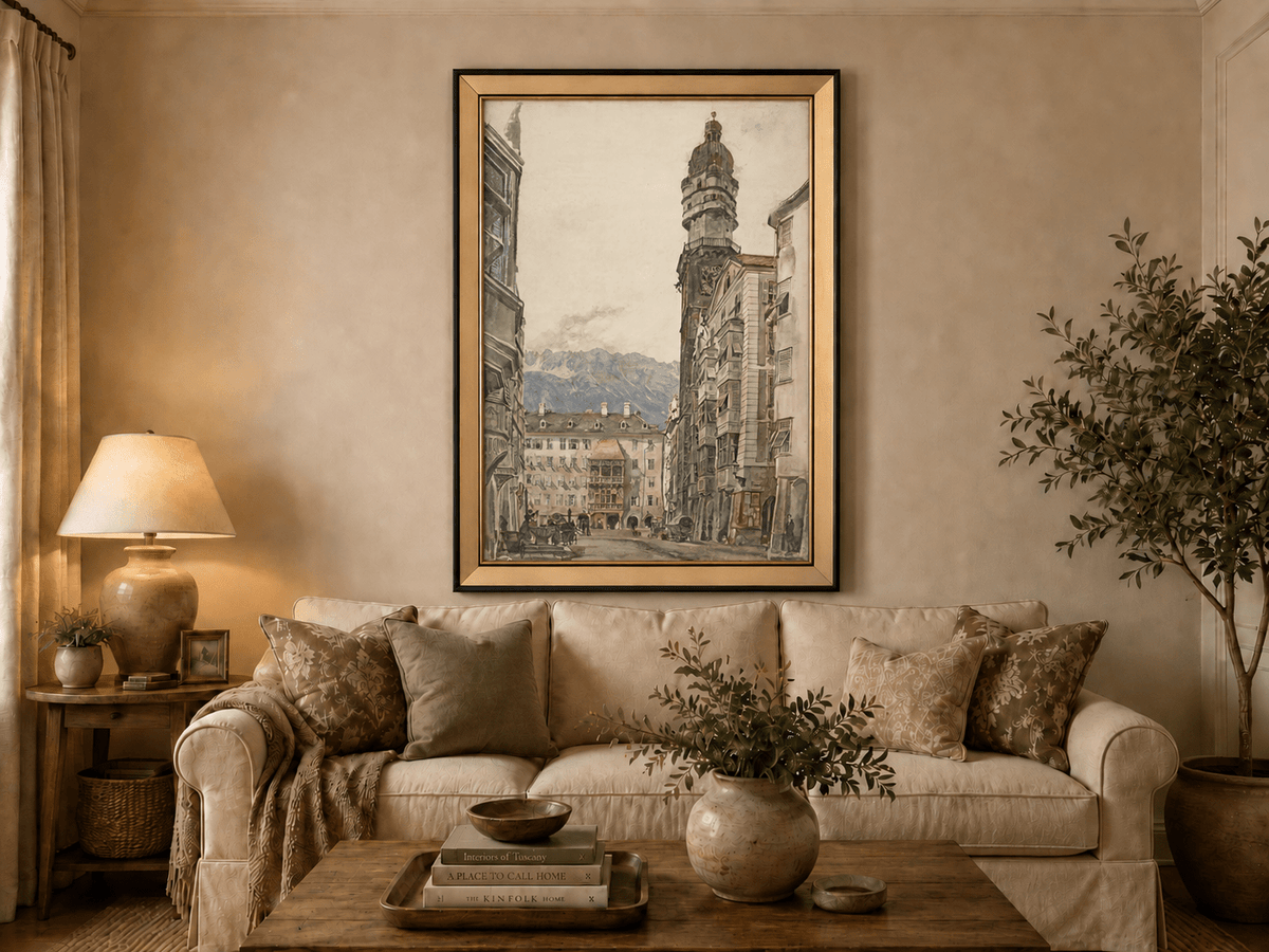 Landscape Oil Painting - Hand-Painted Innsbruck Clock Tower View