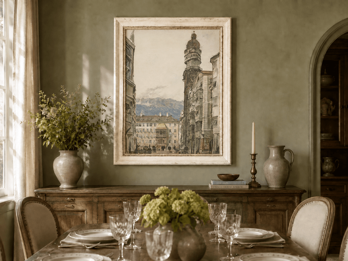 Landscape Oil Painting - Hand-Painted Innsbruck Clock Tower View