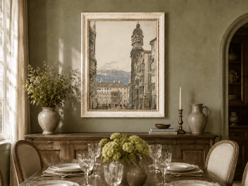 Landscape Oil Painting - Hand-Painted Innsbruck Clock Tower View