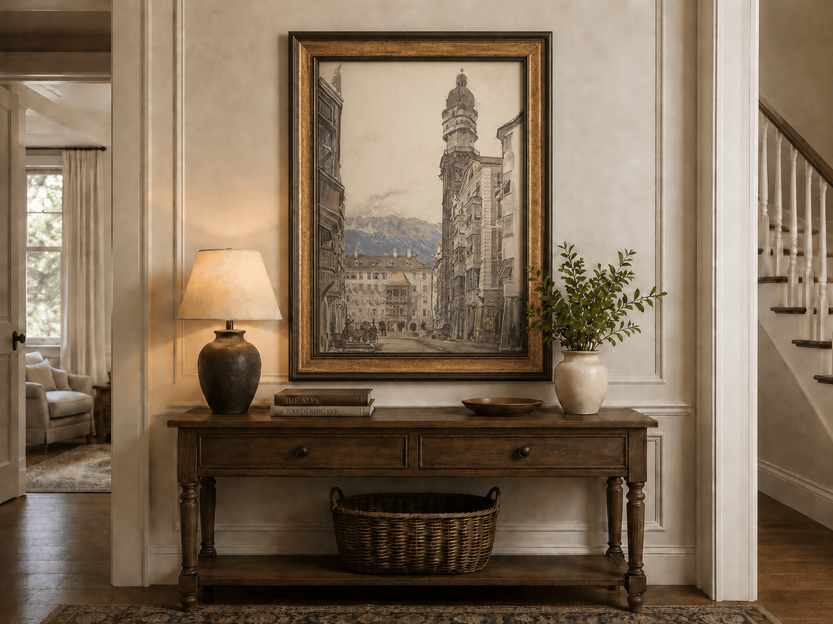 Landscape Oil Painting - Hand-Painted Innsbruck Clock Tower View