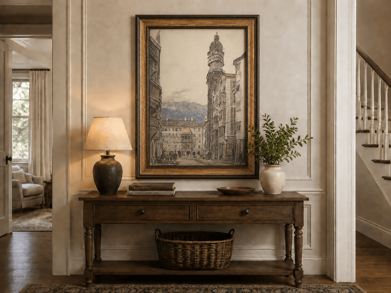 Landscape Oil Painting - Hand-Painted Innsbruck Clock Tower View