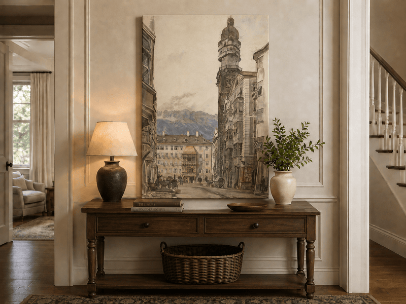 Landscape Oil Painting - Hand-Painted Innsbruck Clock Tower View