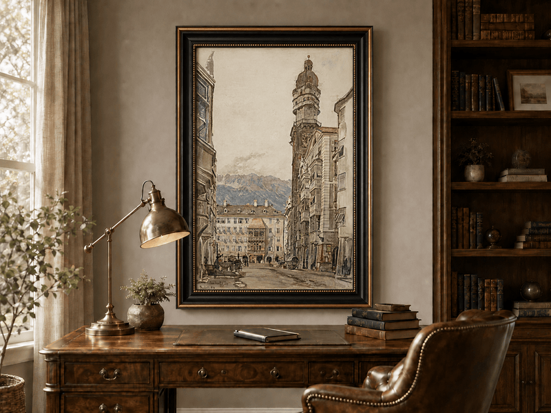 Landscape Oil Painting - Hand-Painted Innsbruck Clock Tower View