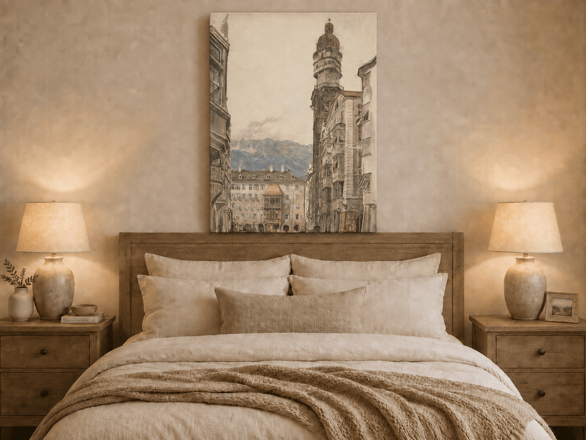 Landscape Oil Painting - Hand-Painted Innsbruck Clock Tower View