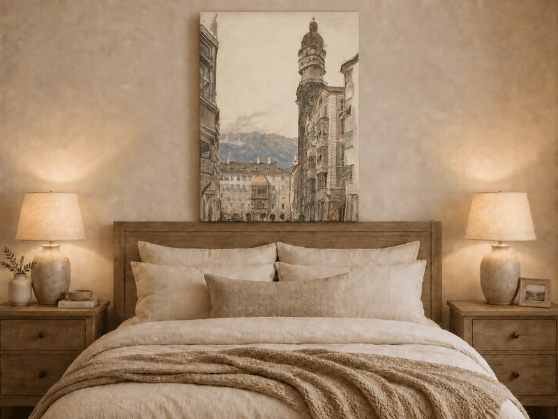 Landscape Oil Painting - Hand-Painted Innsbruck Clock Tower View