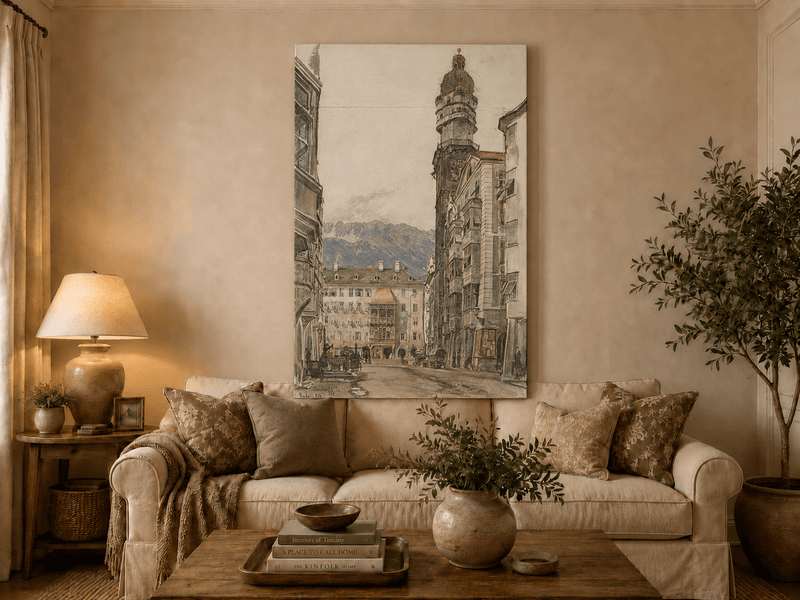 Landscape Oil Painting - Hand-Painted Innsbruck Clock Tower View