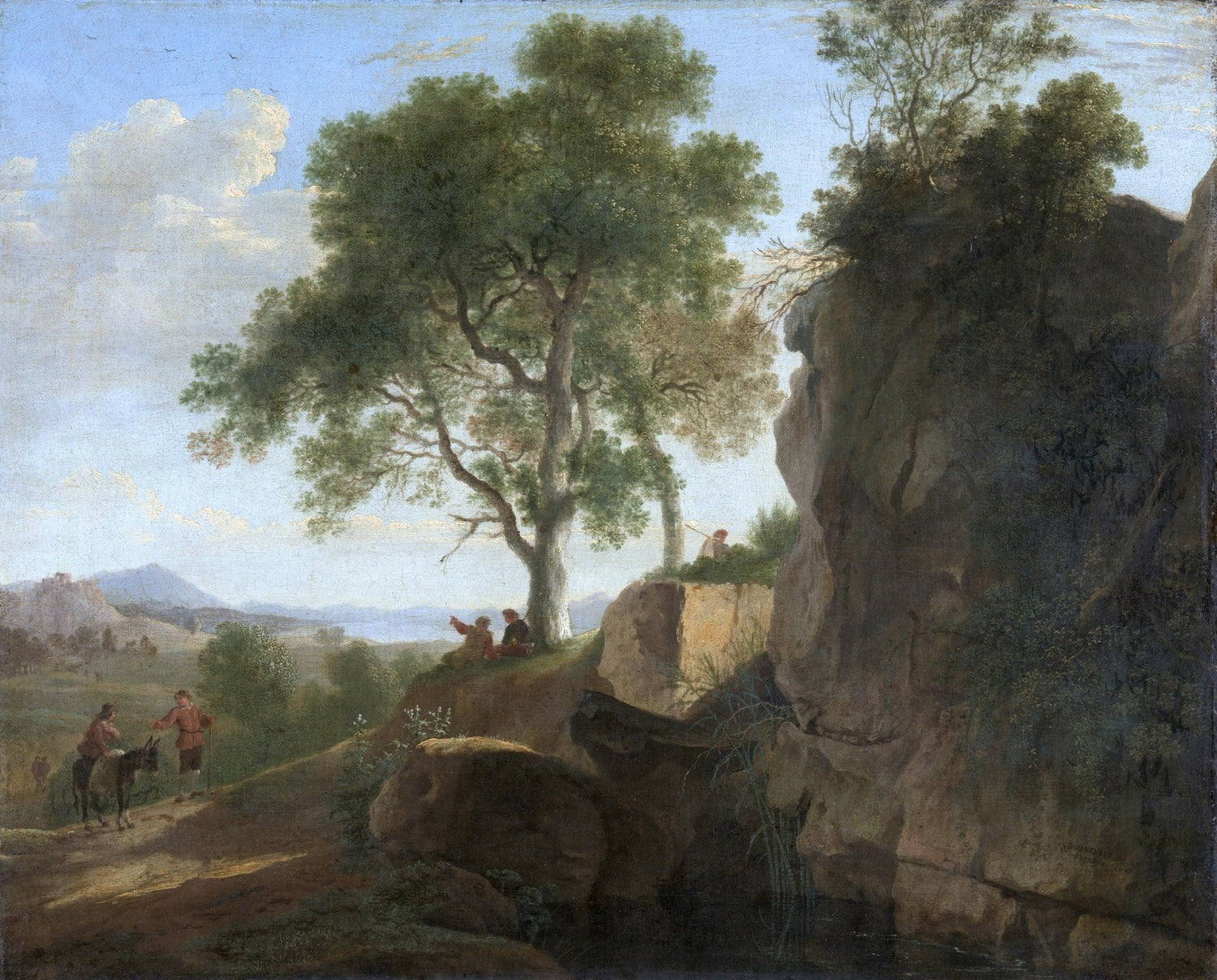 Landschaftsgemälde in Öl – Küstendorf mit Leuchtturm und Sonnenuntergang