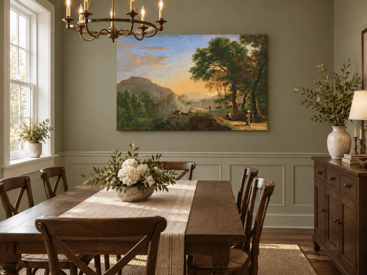 Landscape Oil Painting - Hand-Painted Italian Sunset Valley
