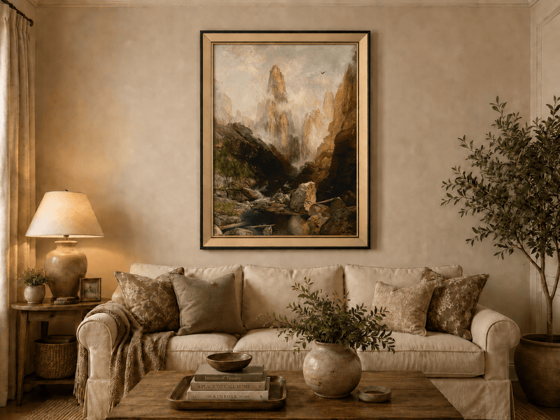 Landscape Oil Painting - Hand-Painted Misty Canyon Spire View