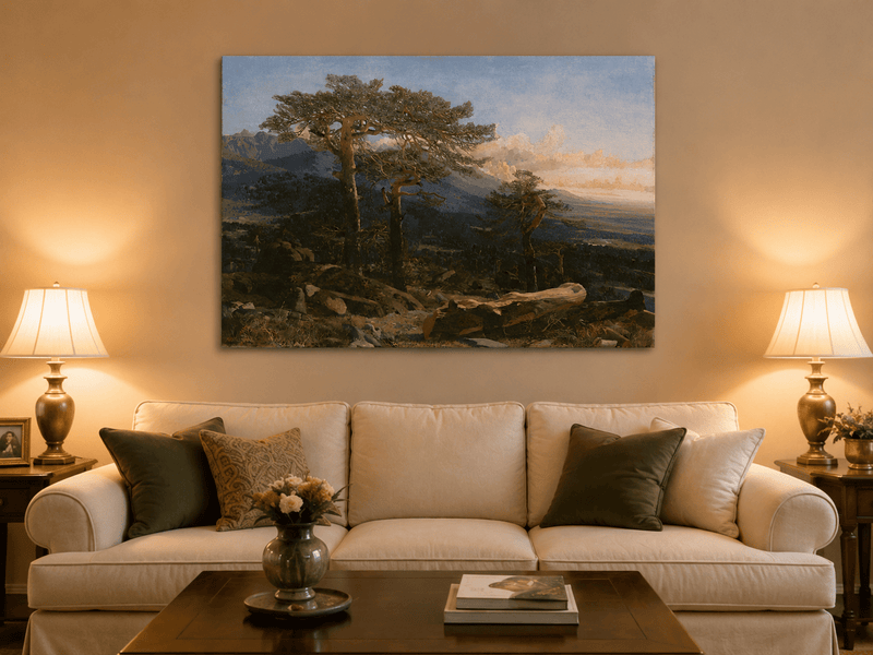 Landschaftsgemälde in Öl – Winterliche Flusslandschaft mit Figuren und Pferden