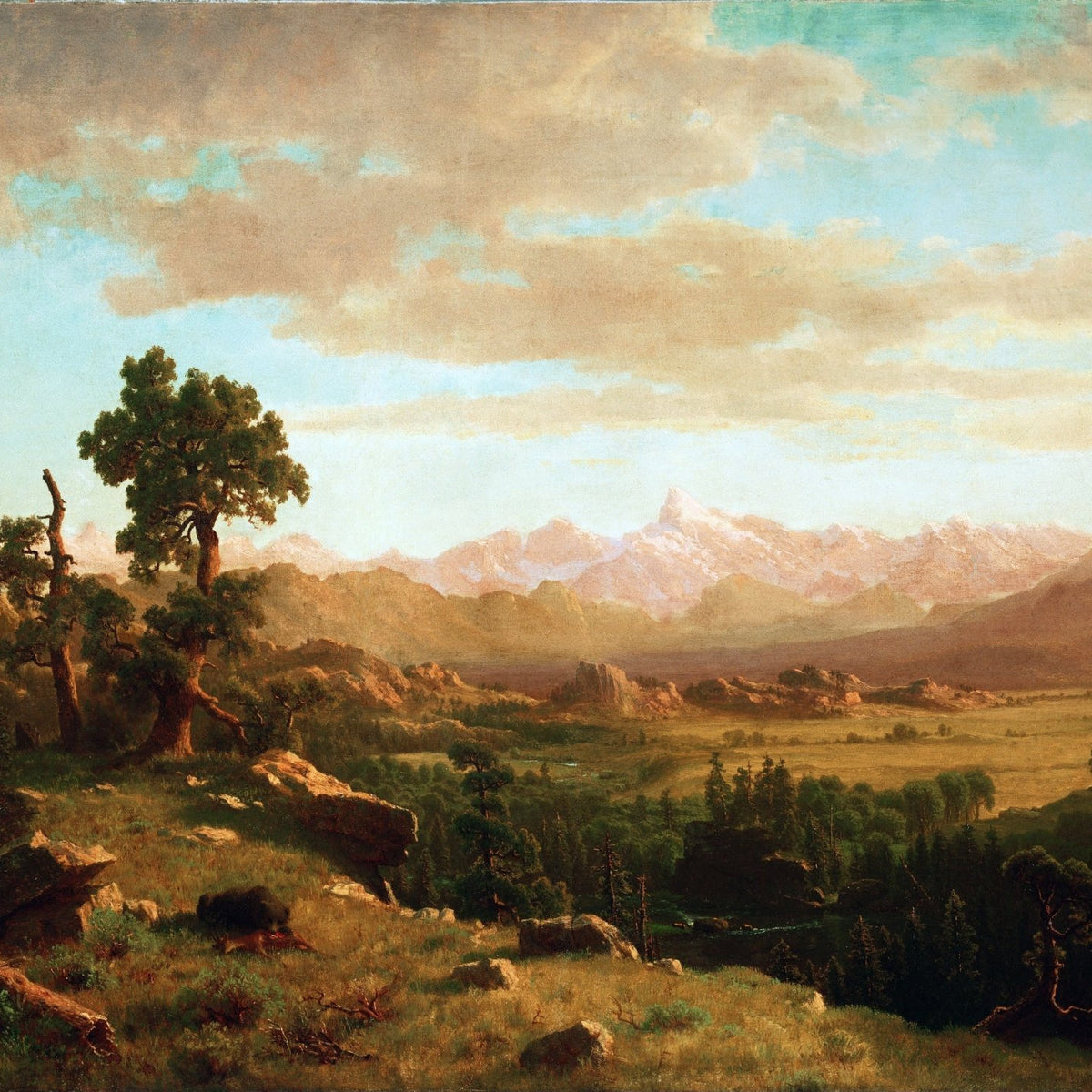 Landscape Oil Painting - Hand-Painted Mountain Valley Panorama