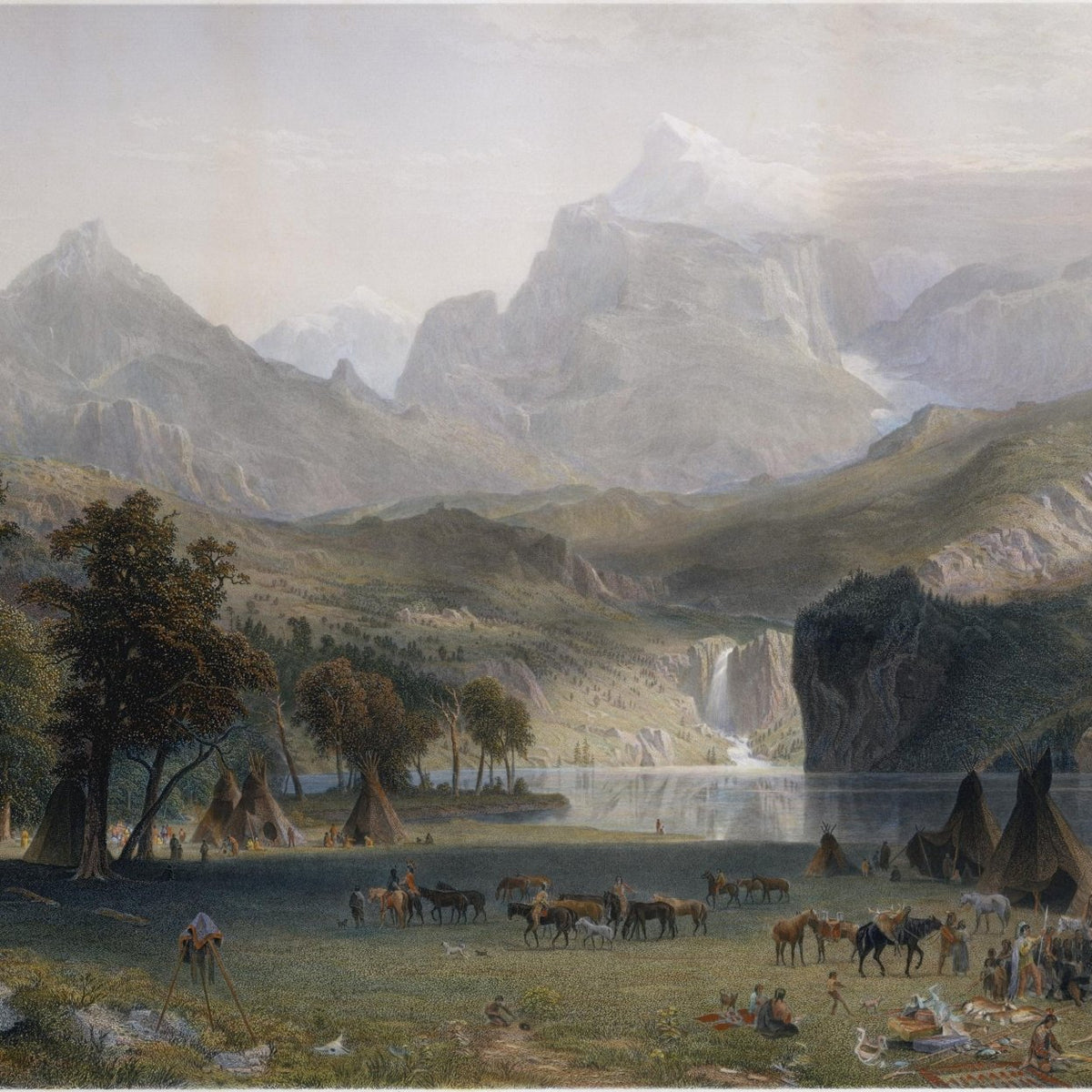 Landscape Oil Painting - Hand-Painted Rocky Mountain Camp Scene