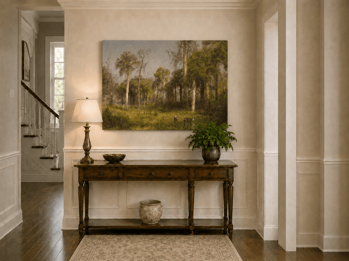 Landscape Oil Painting - Hand-Painted Tropical Deer Grove Scene