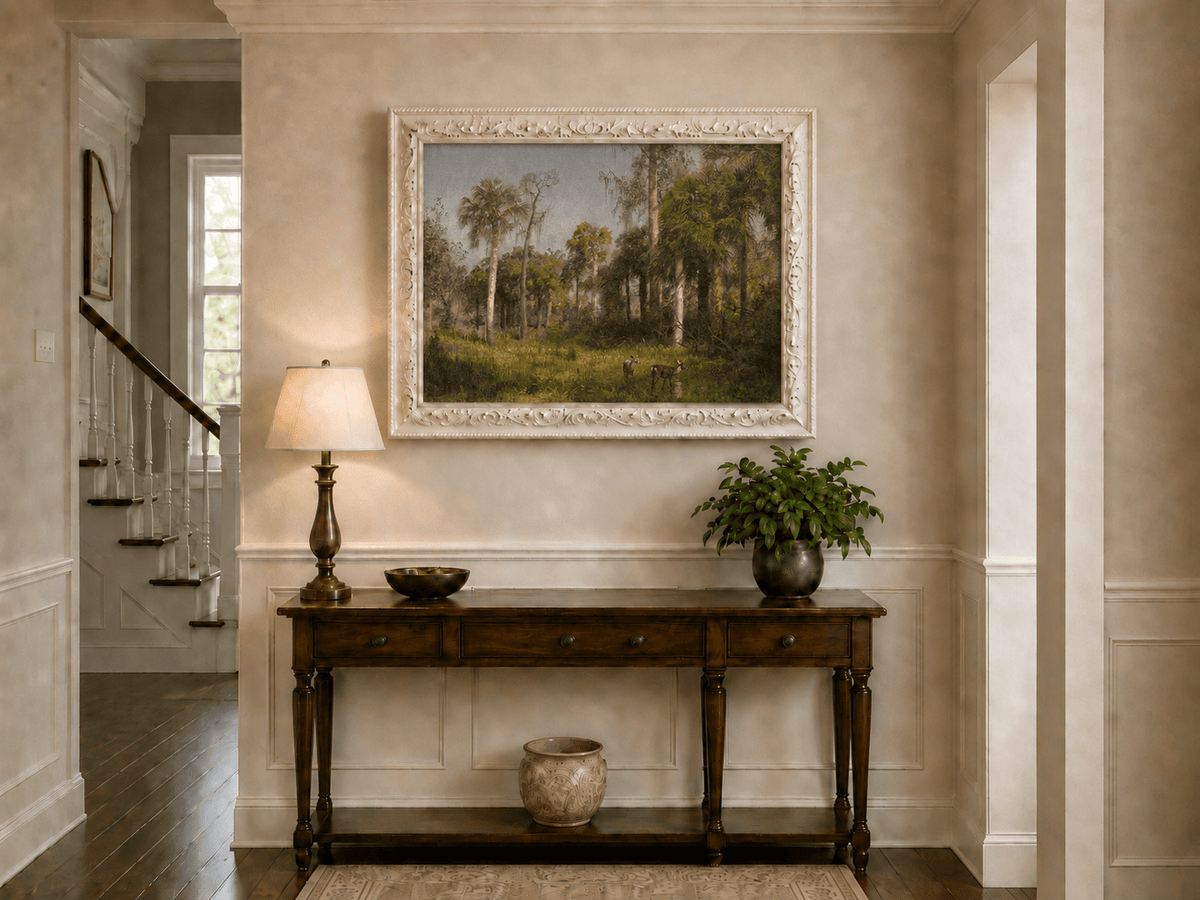 Landscape Oil Painting - Hand-Painted Tropical Deer Grove Scene