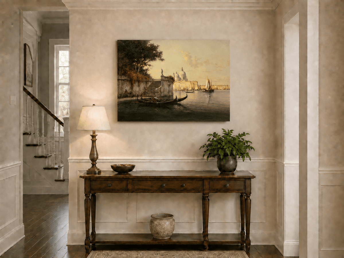 Landscape Oil Painting - Hand-Painted Venice Canal Sunset View