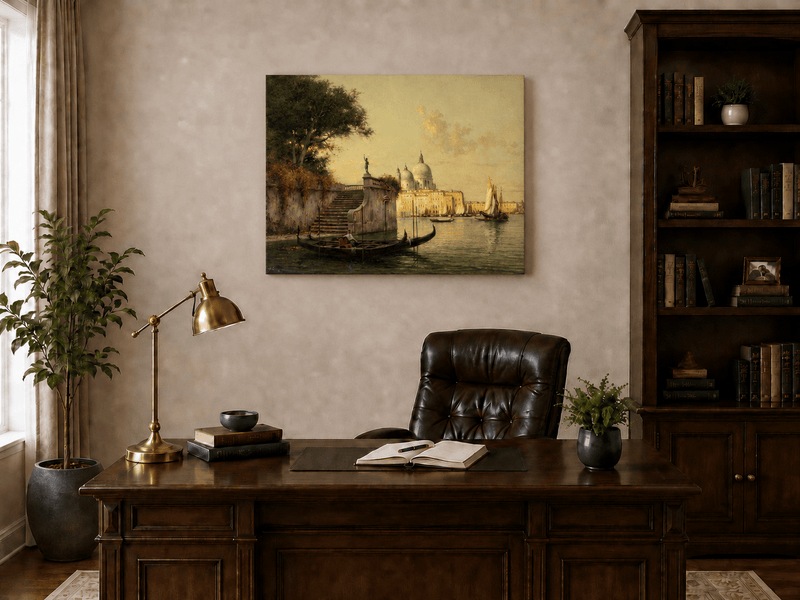 Landscape Oil Painting - Hand-Painted Venice Canal Sunset View