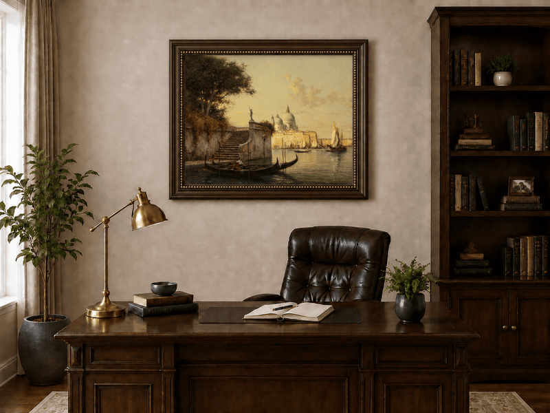 Landscape Oil Painting - Hand-Painted Venice Canal Sunset View