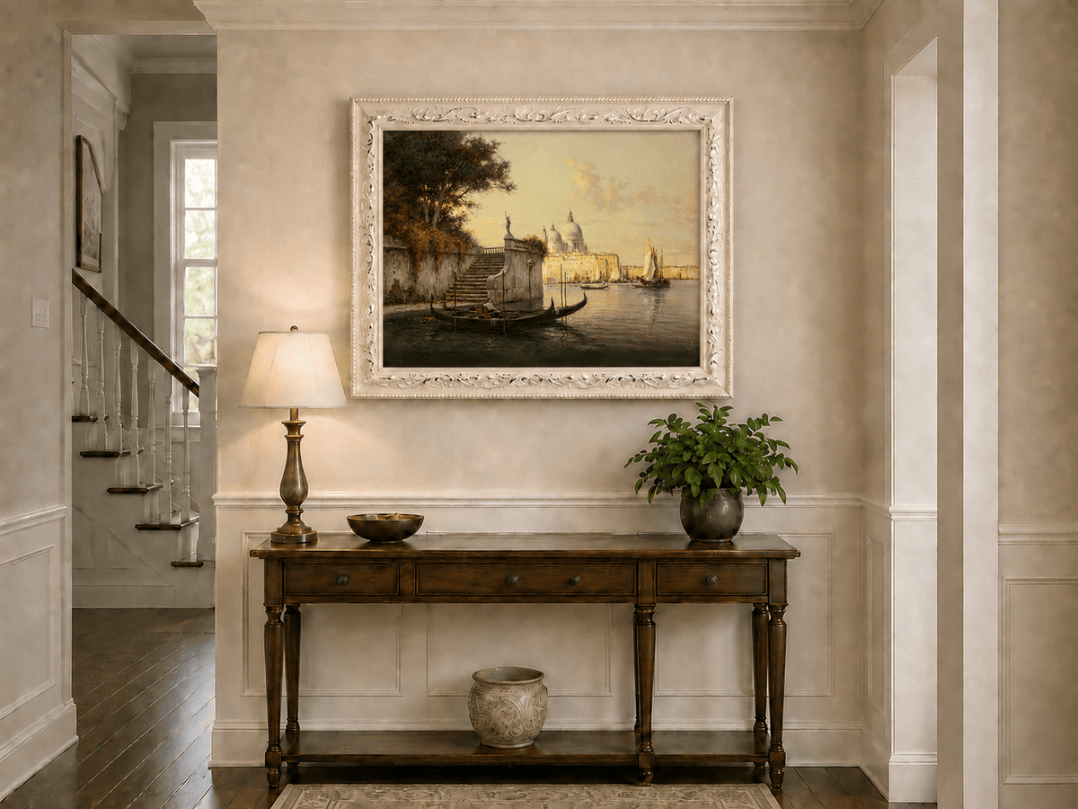 Landscape Oil Painting - Hand-Painted Venice Canal Sunset View