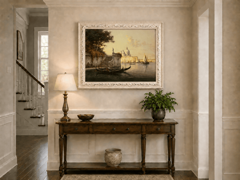 Landscape Oil Painting - Hand-Painted Venice Canal Sunset View