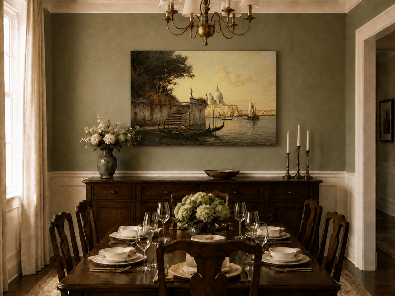 Landscape Oil Painting - Hand-Painted Venice Canal Sunset View