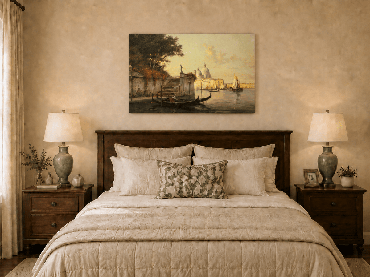 Landscape Oil Painting - Hand-Painted Venice Canal Sunset View