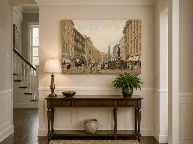 Landscape Oil Painting - Hand-Painted Vienna Graben Street View