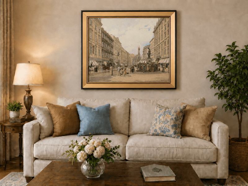 Landscape Oil Painting - Hand-Painted Vienna Graben Street View