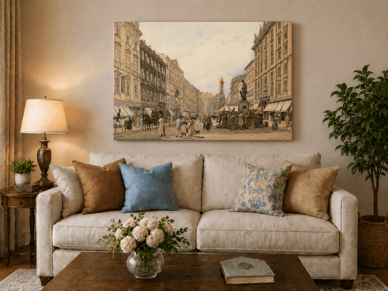Landscape Oil Painting - Hand-Painted Vienna Graben Street View