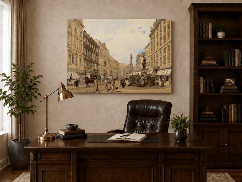 Landscape Oil Painting - Hand-Painted Vienna Graben Street View