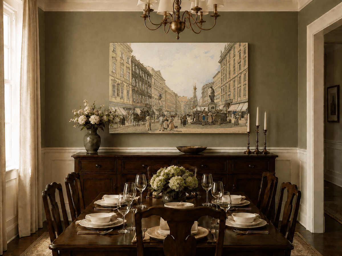 Landscape Oil Painting - Hand-Painted Vienna Graben Street View