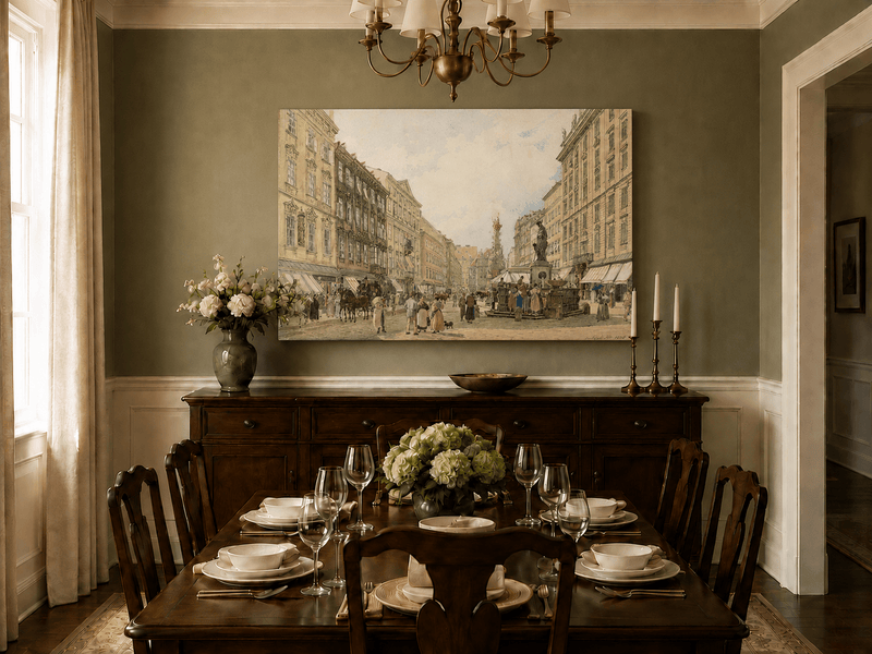 Landscape Oil Painting - Hand-Painted Vienna Graben Street View