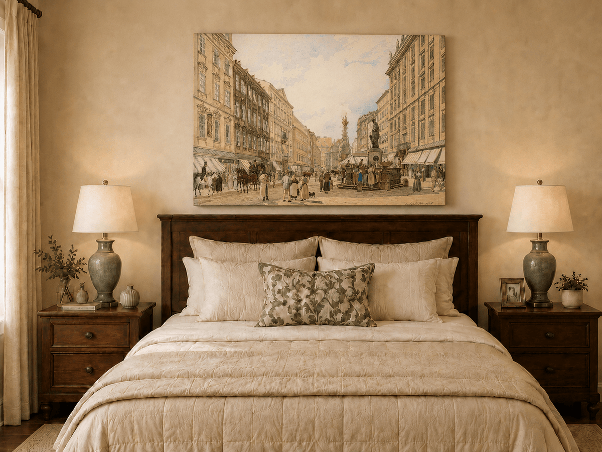 Landscape Oil Painting - Hand-Painted Vienna Graben Street View
