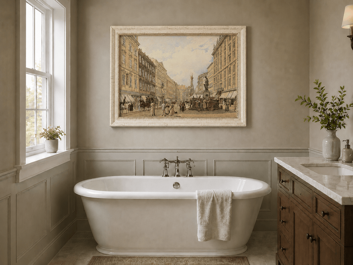 Landscape Oil Painting - Hand-Painted Vienna Graben Street View