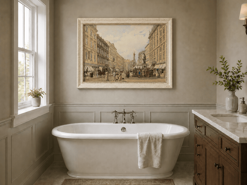 Landscape Oil Painting - Hand-Painted Vienna Graben Street View