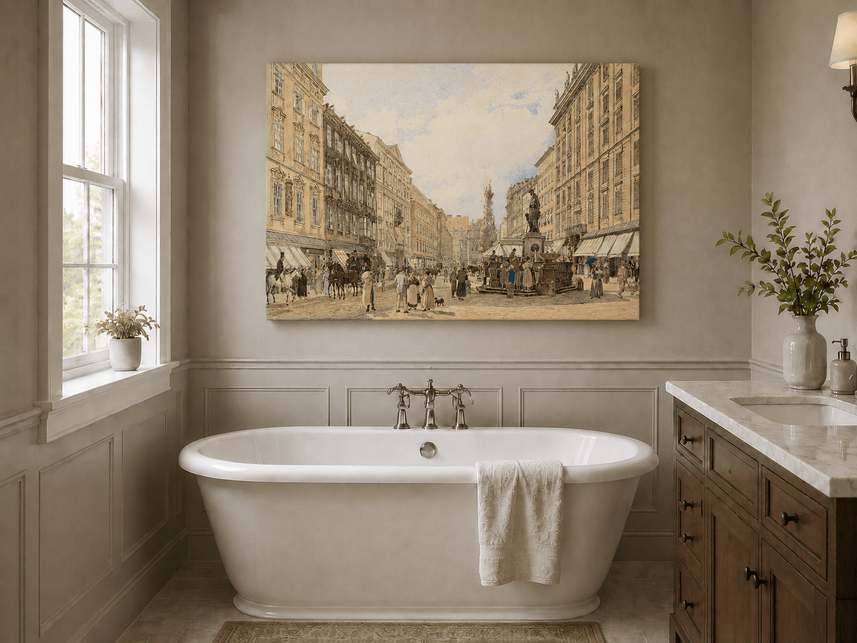 Landscape Oil Painting - Hand-Painted Vienna Graben Street View