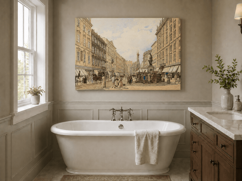Landscape Oil Painting - Hand-Painted Vienna Graben Street View