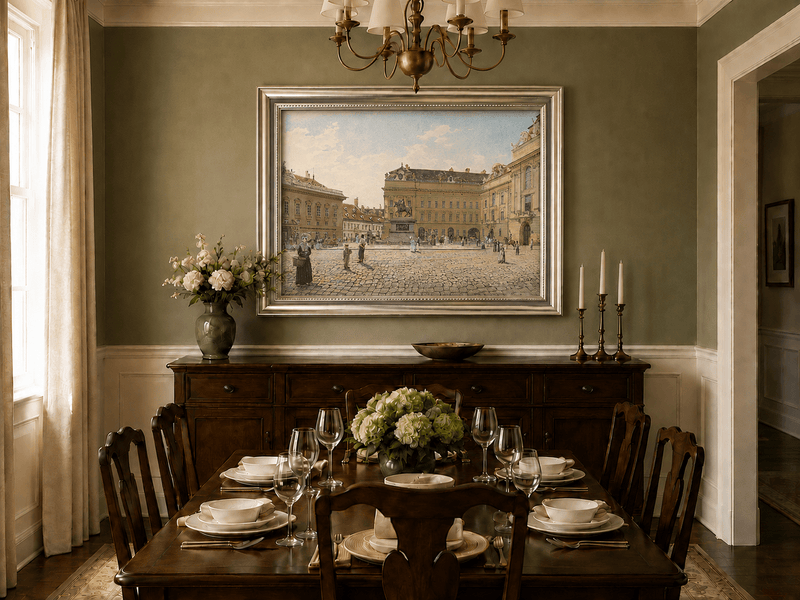 Landscape Oil Painting - Hand-Painted Vienna Palace Square View