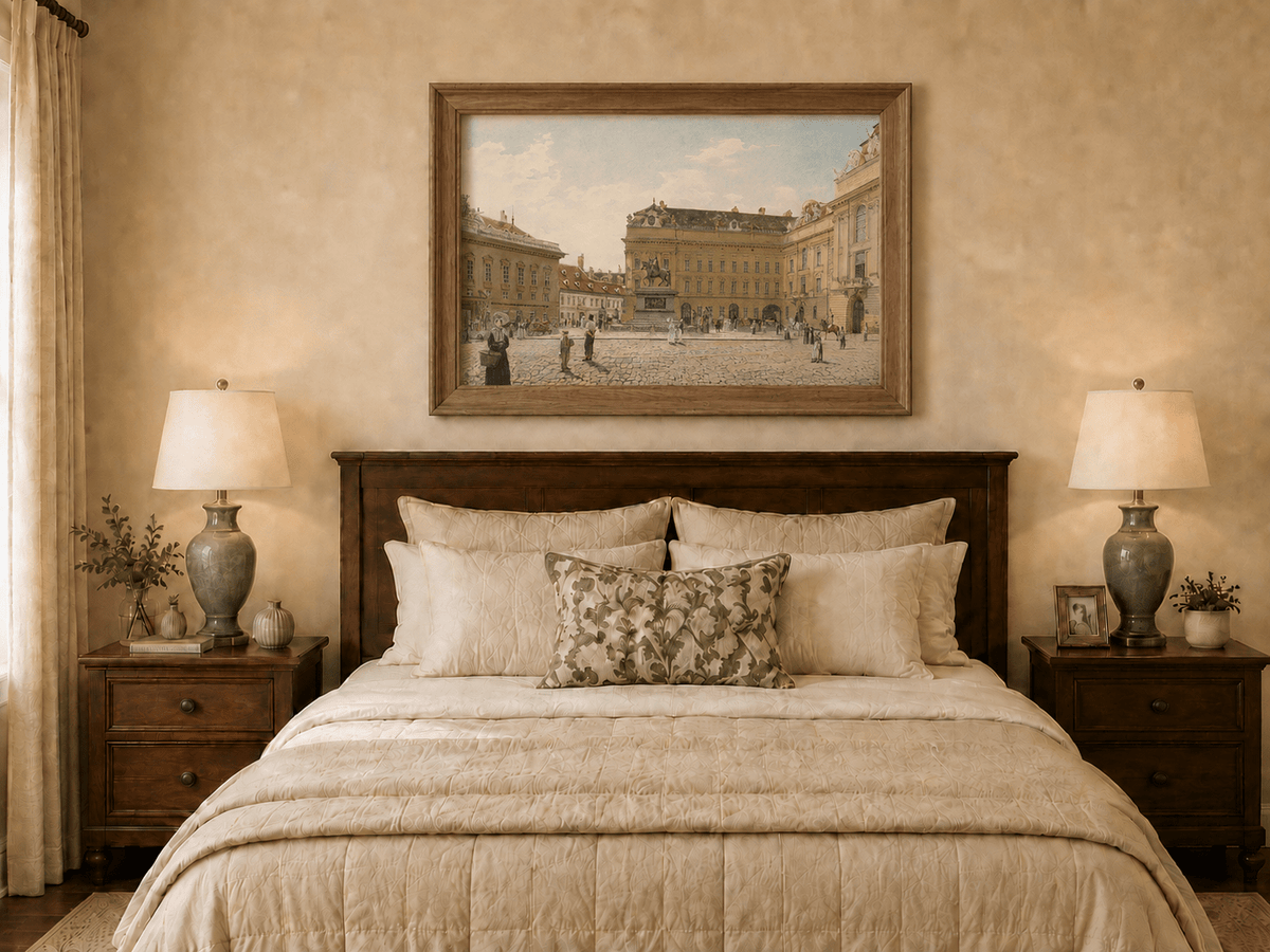 Landscape Oil Painting - Hand-Painted Vienna Palace Square View