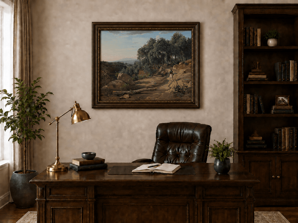 Peinture à l'huile de paysage - Village côtier avec phare et coucher de soleil