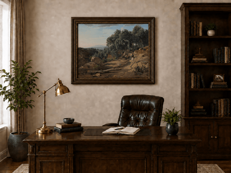 Peinture à l'huile de paysage - Village côtier avec phare et coucher de soleil